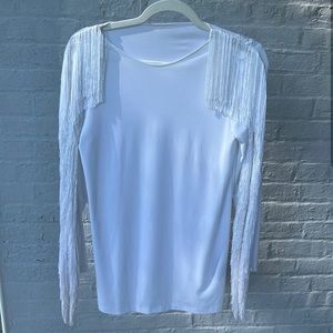 Norma Kamali White Side Fringe Shirt (M)